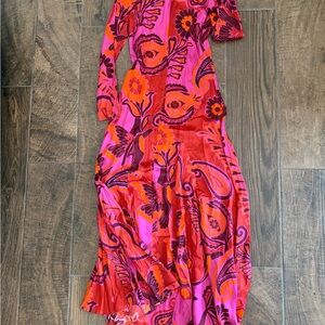 FARM Rio Floral Long Sleeve Dress in Red and Pink